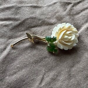Vintage 14k GF white rose brooch